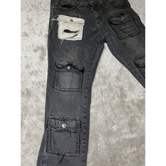 Rebel‎ Vengeance Jeans Grunge Distressed  Y2K Multi-Pocket Jeans Size 36x30 - Picture 5 of 14